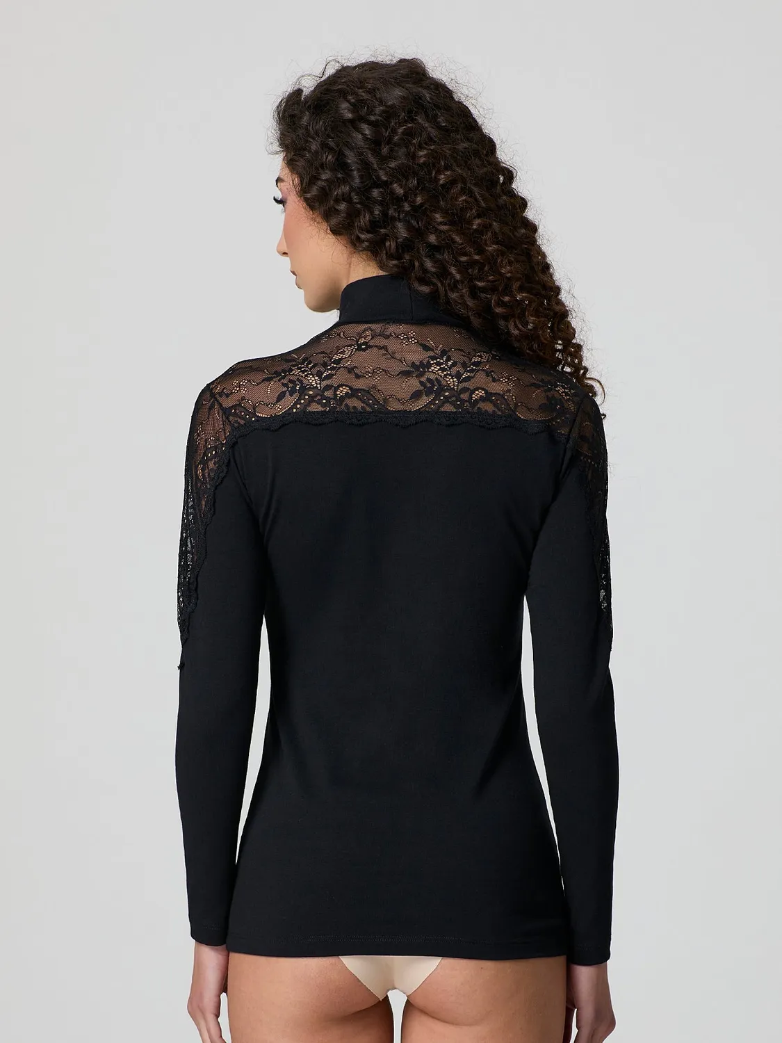Jadea Basic 4465 dolcevita cotone pizzo manica lunga nera