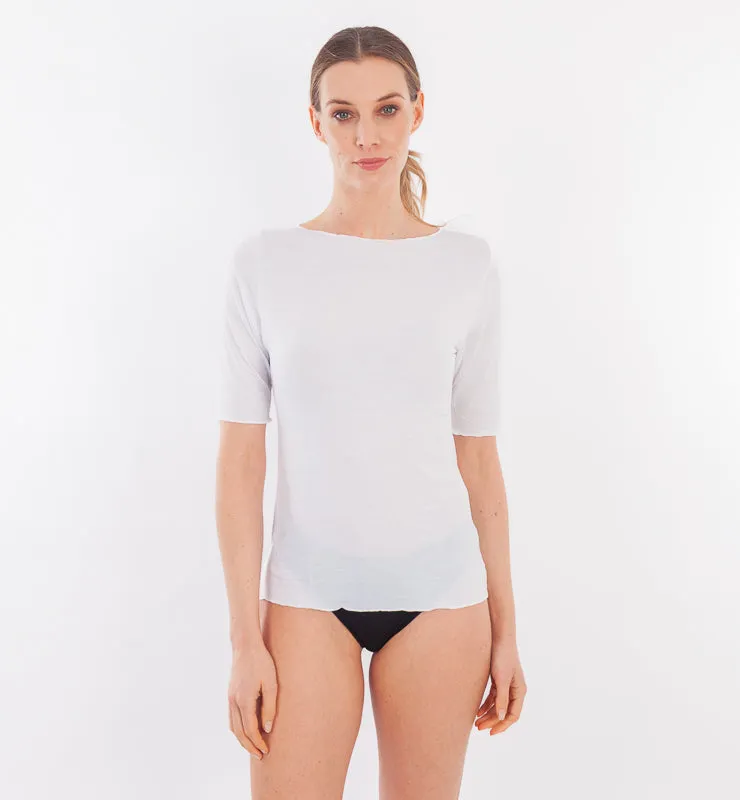 Casagin Maglia Donna Bamboo Scollo Barchetta Bianco Maniche 3/4