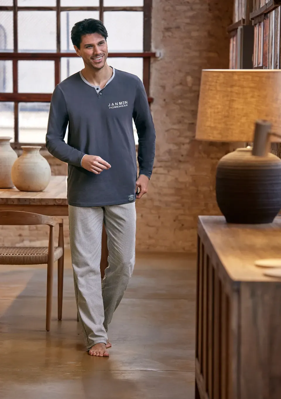 Janira Calm Grey Pigiama Manica Lunga Grigio Cotone