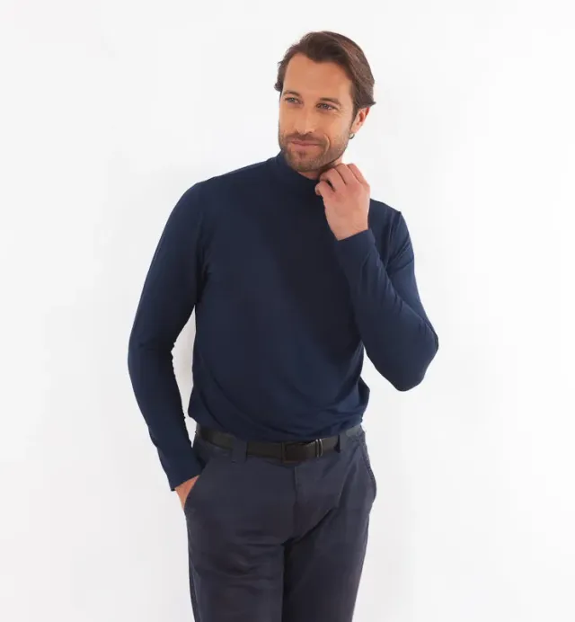 Casagin lupetto uomo blu in Tencel maniche lunghe
