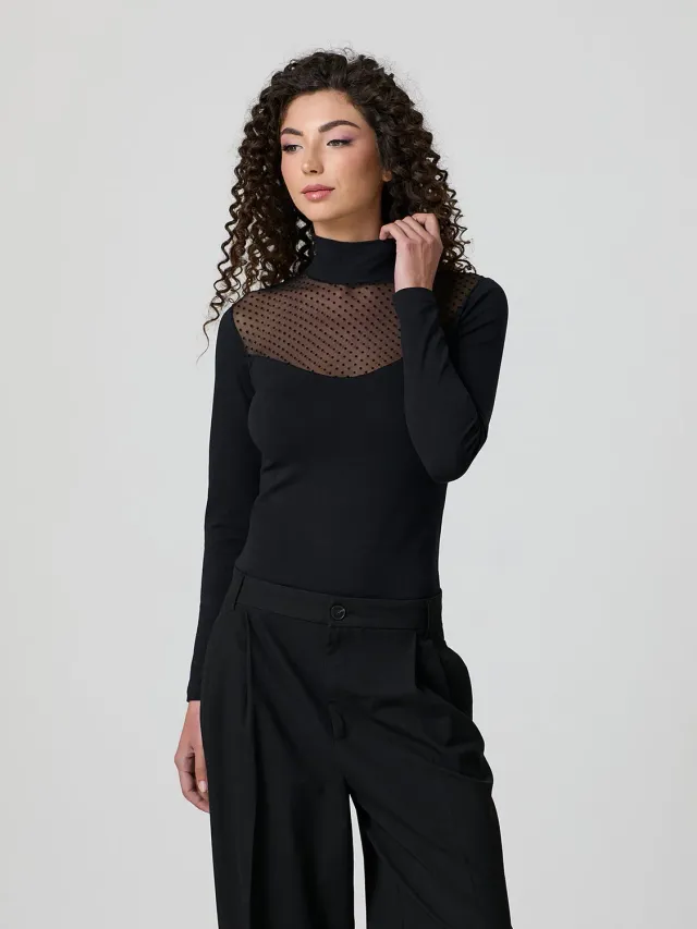 Jadea Moda 4652 lupetto tulle flock cotone nero chic