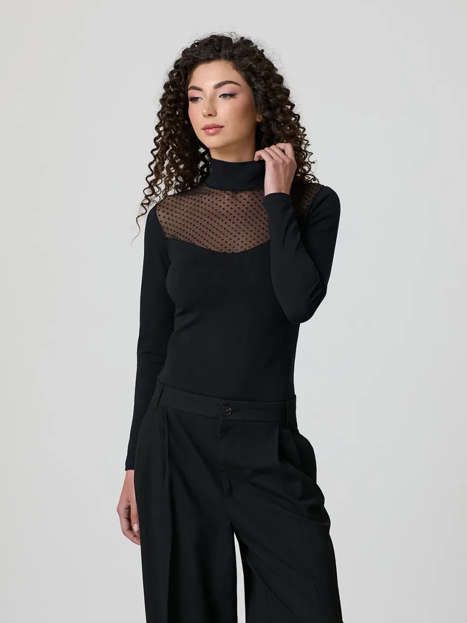 Jadea Moda 4652 lupetto tulle flock cotone nero chic