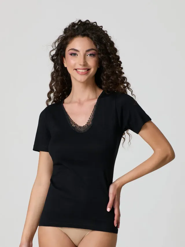 Jadea Basic 9002 t-shirt cotone macramé 3 pezzi nere