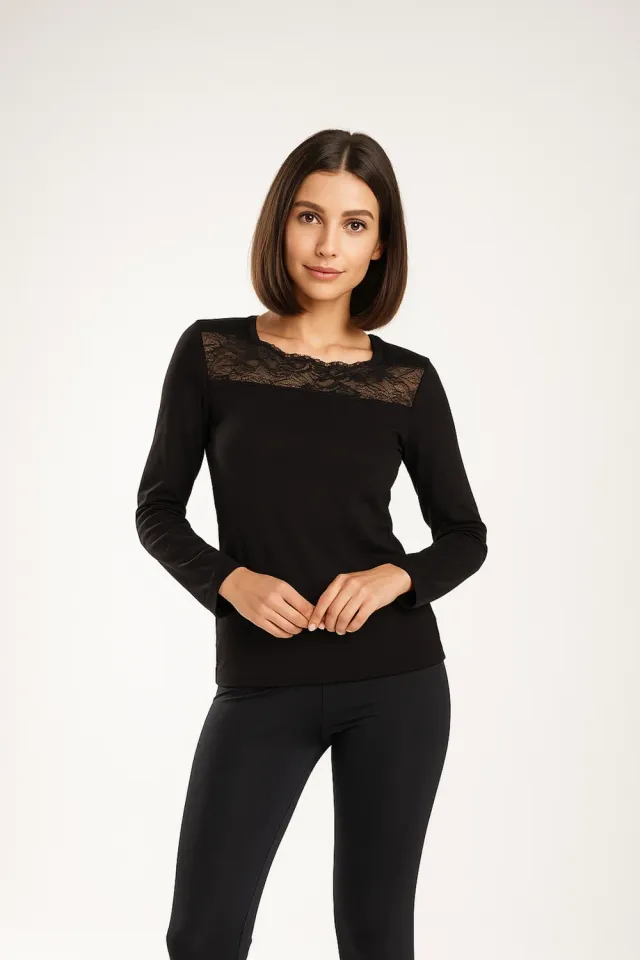 Rossoporpora Inserto Pizzo maglia nera cotone manica lunga