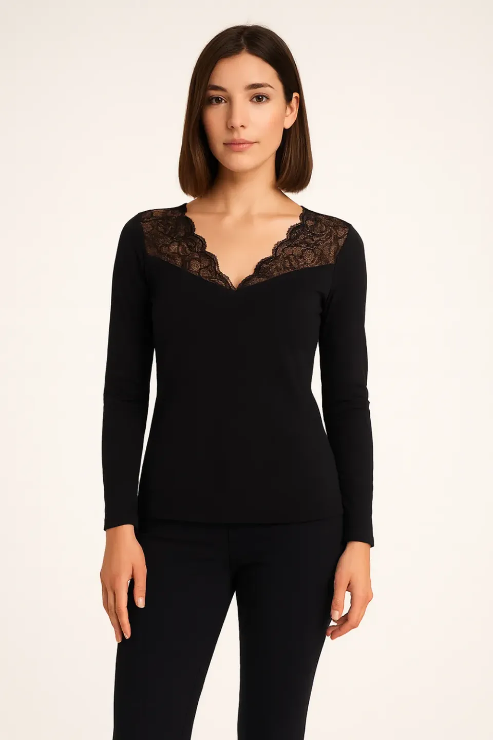 Rossoporpora Pizzo maglia donna manica lunga nera