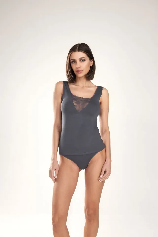 Rossoporpora coordinato pizzo completo intimo nero canotta+brasiliano