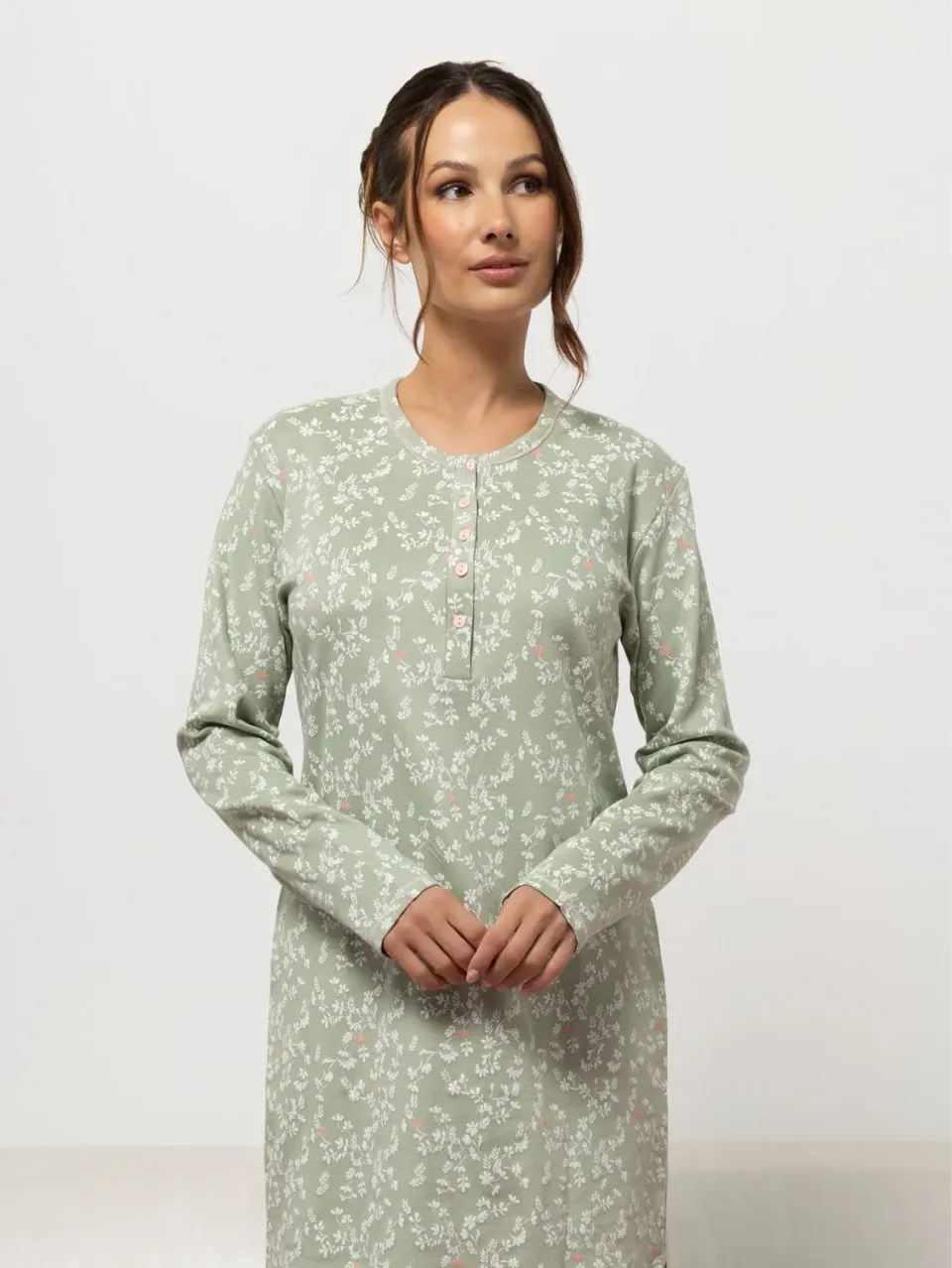 Si'èLei Ramelie RA25 camicia da notte caldo cotone salvia