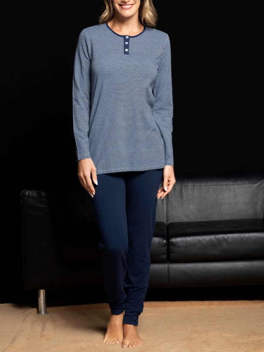 Si'èLei MM16 pigiama donna blu viscosa serafino maniche lunghe
