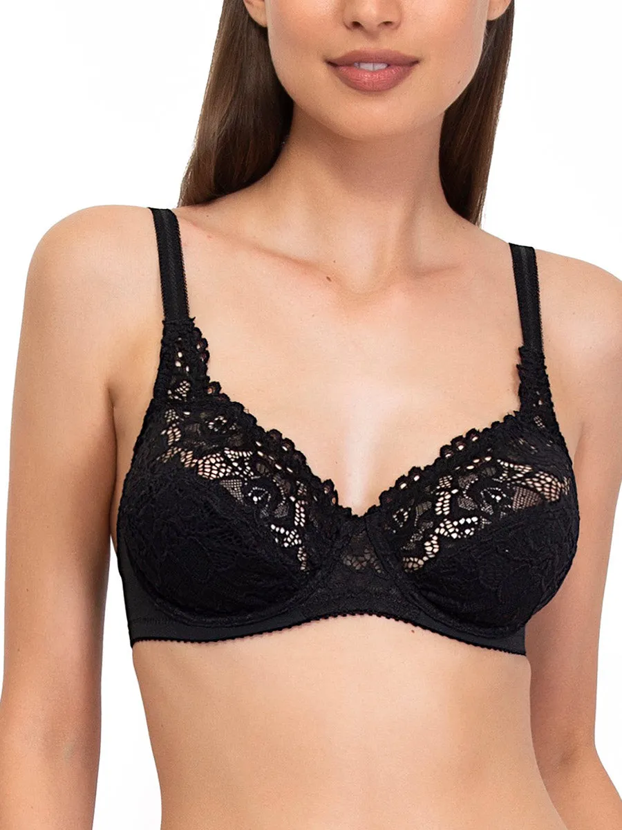 Si'èLei 942 reggiseno francese pizzo nero fodera cotone