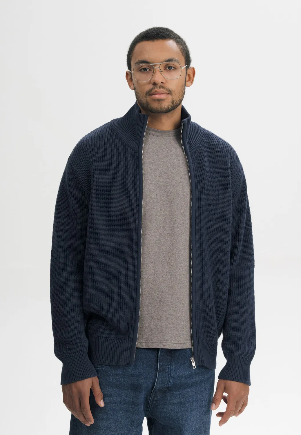 Casagin Rib Knit giacca uomo cotone bio zip collo alto