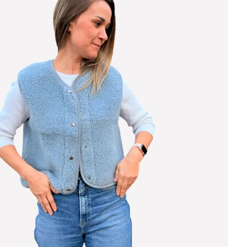 Casagin Pile Naturale gilet azzurro lana merino teddy