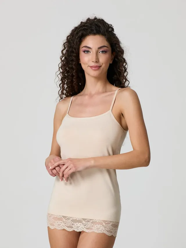Jadea 4327 Top Cotone con Pizzo Beige Chiaro