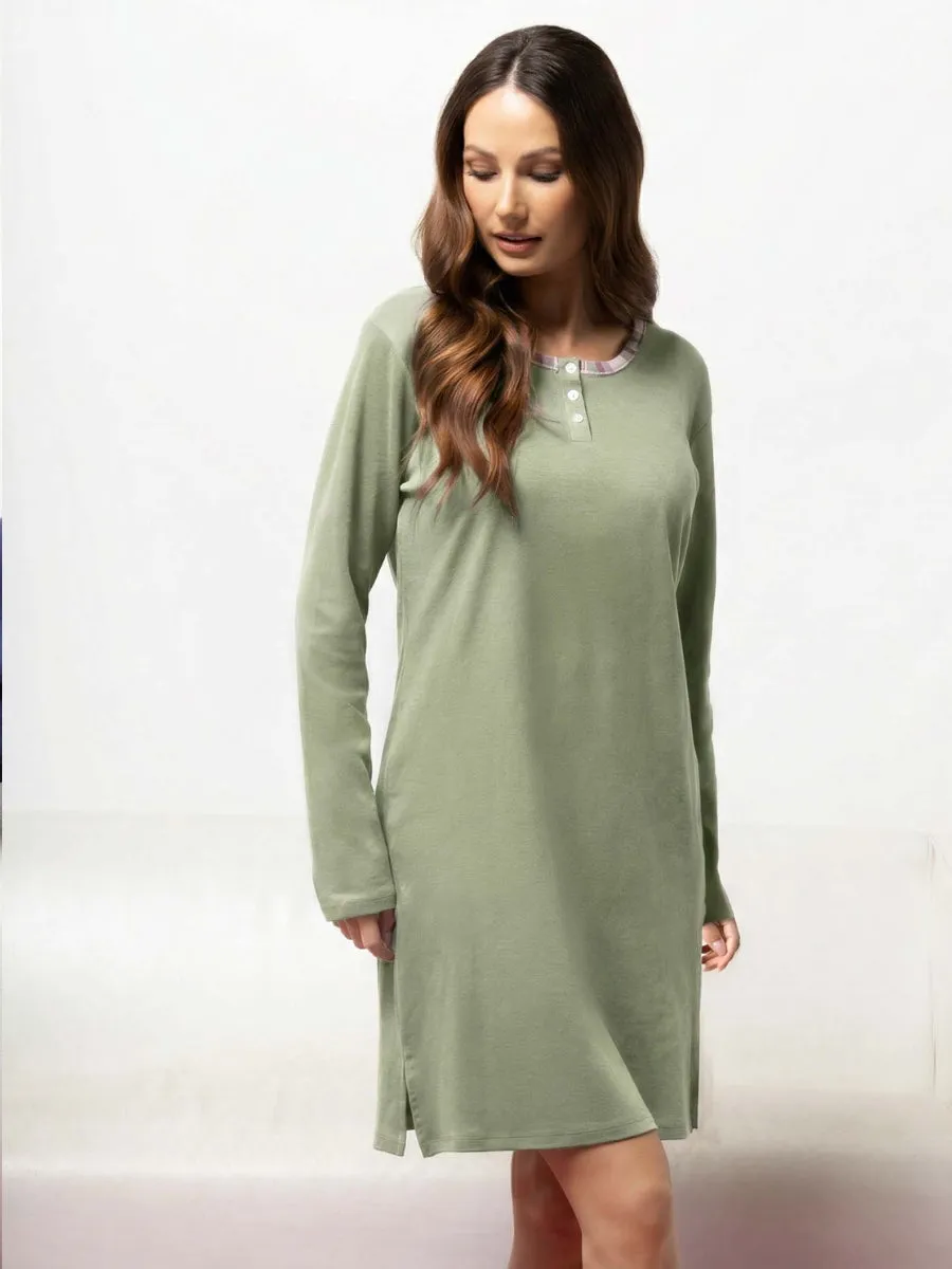 Si'èLei Clody CL26 Camicia da Notte Cotone Verde Salvia