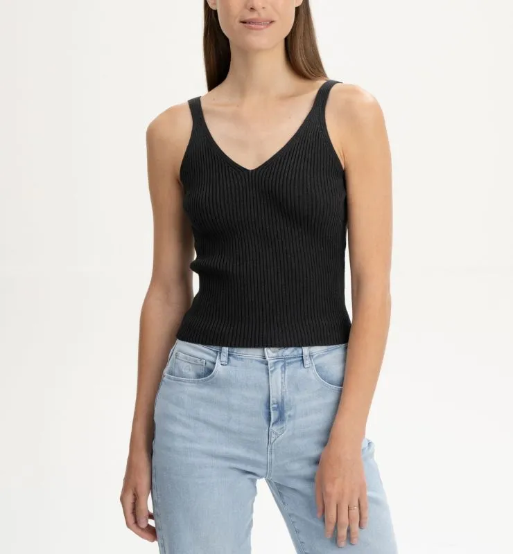 Casagin Top maglia a costine scollo V canotta cotone bio