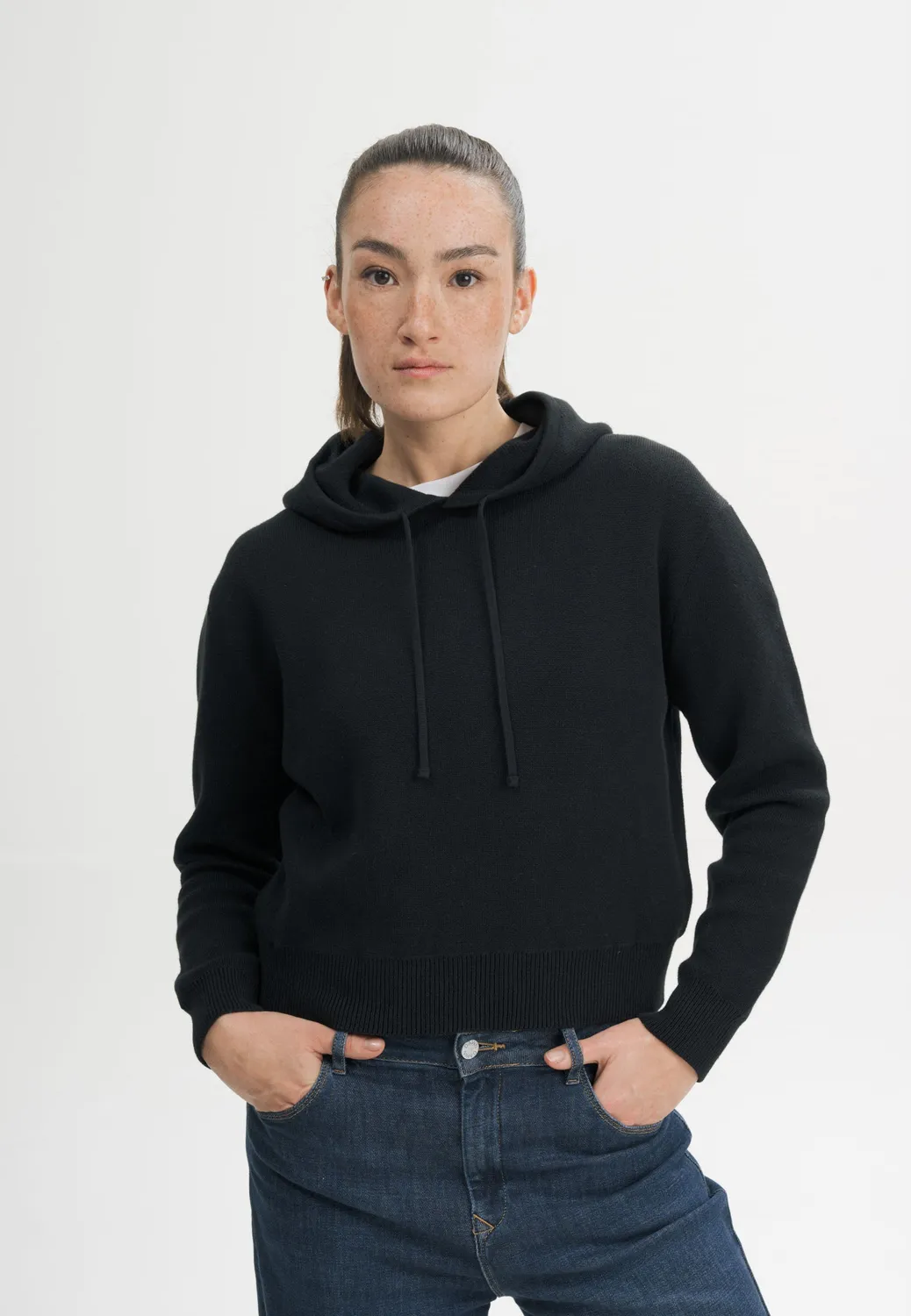 Casagin Jacquard Knit felpa con cappuccio azzurro cotone bio
