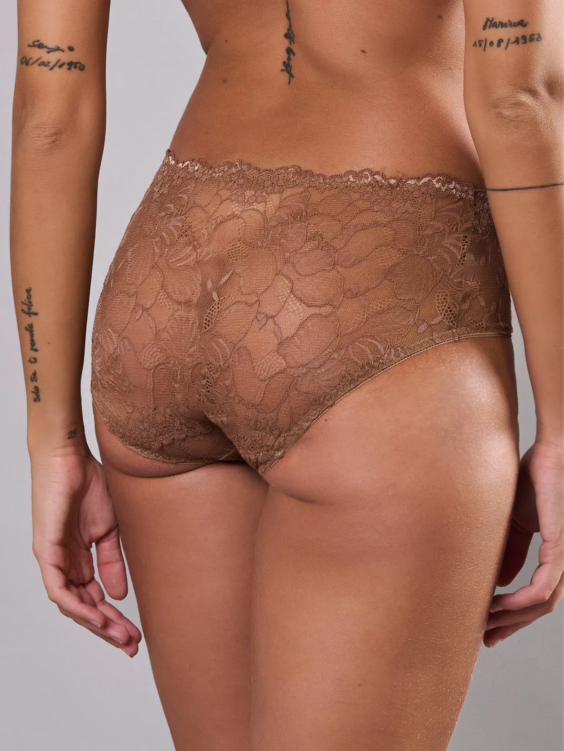 SièLei 8039 slip vita alta pizzo caramello floreale cotone