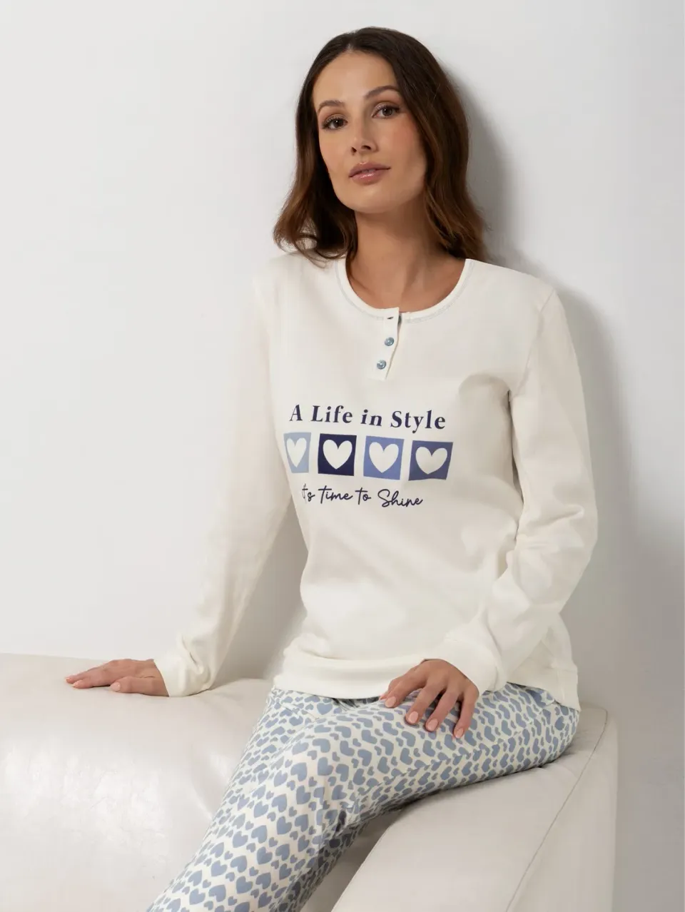 Si'èLei DO16 pigiama azzurro caldo cotone cuori