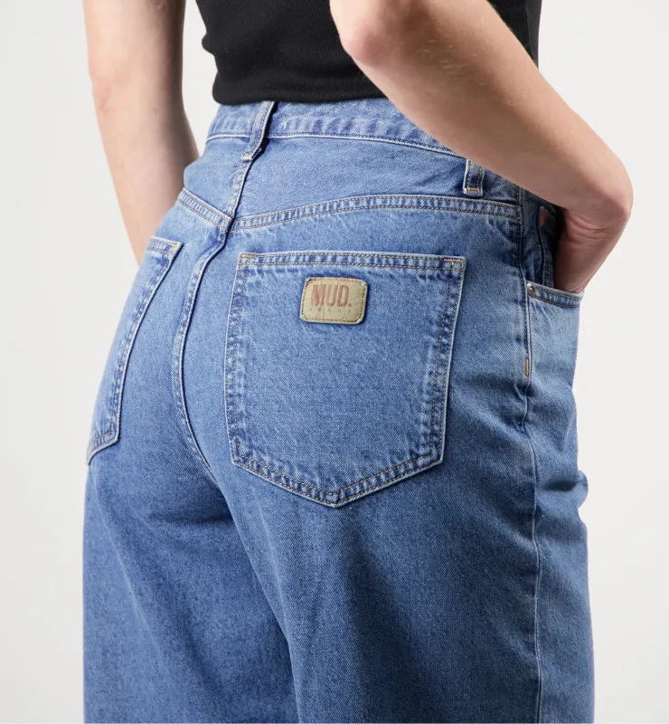 Casagin vita alta barrel jeans donna Blu cotone biologico