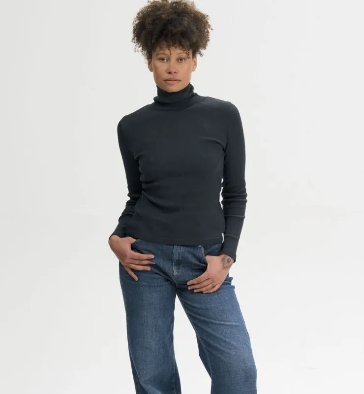 Casagin Maglia a Collo Alto maglia donna cotone biologico nero