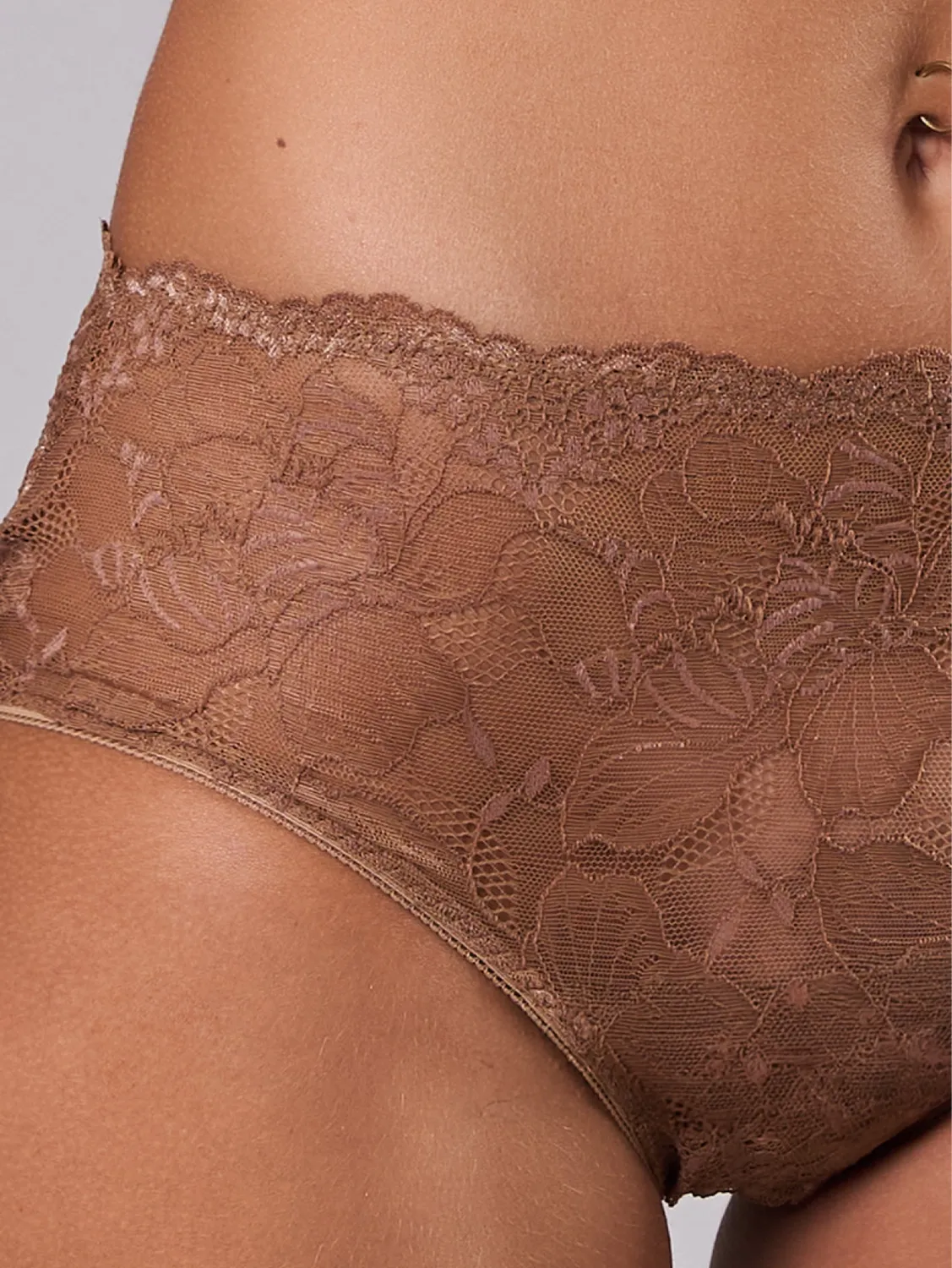 SièLei 8039 slip vita alta pizzo caramello floreale cotone
