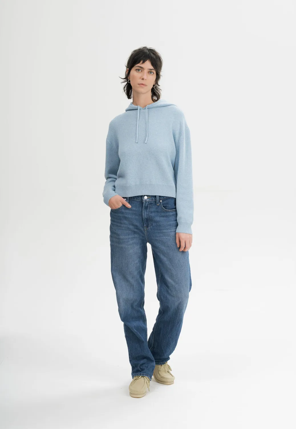 Casagin Jacquard Knit felpa con cappuccio azzurro cotone bio