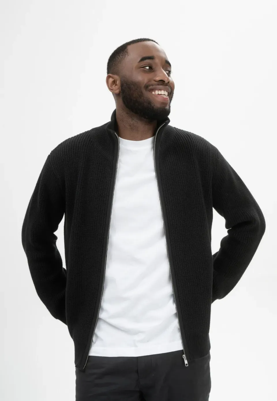 Casagin Rib Knit giacca uomo cotone bio zip collo alto