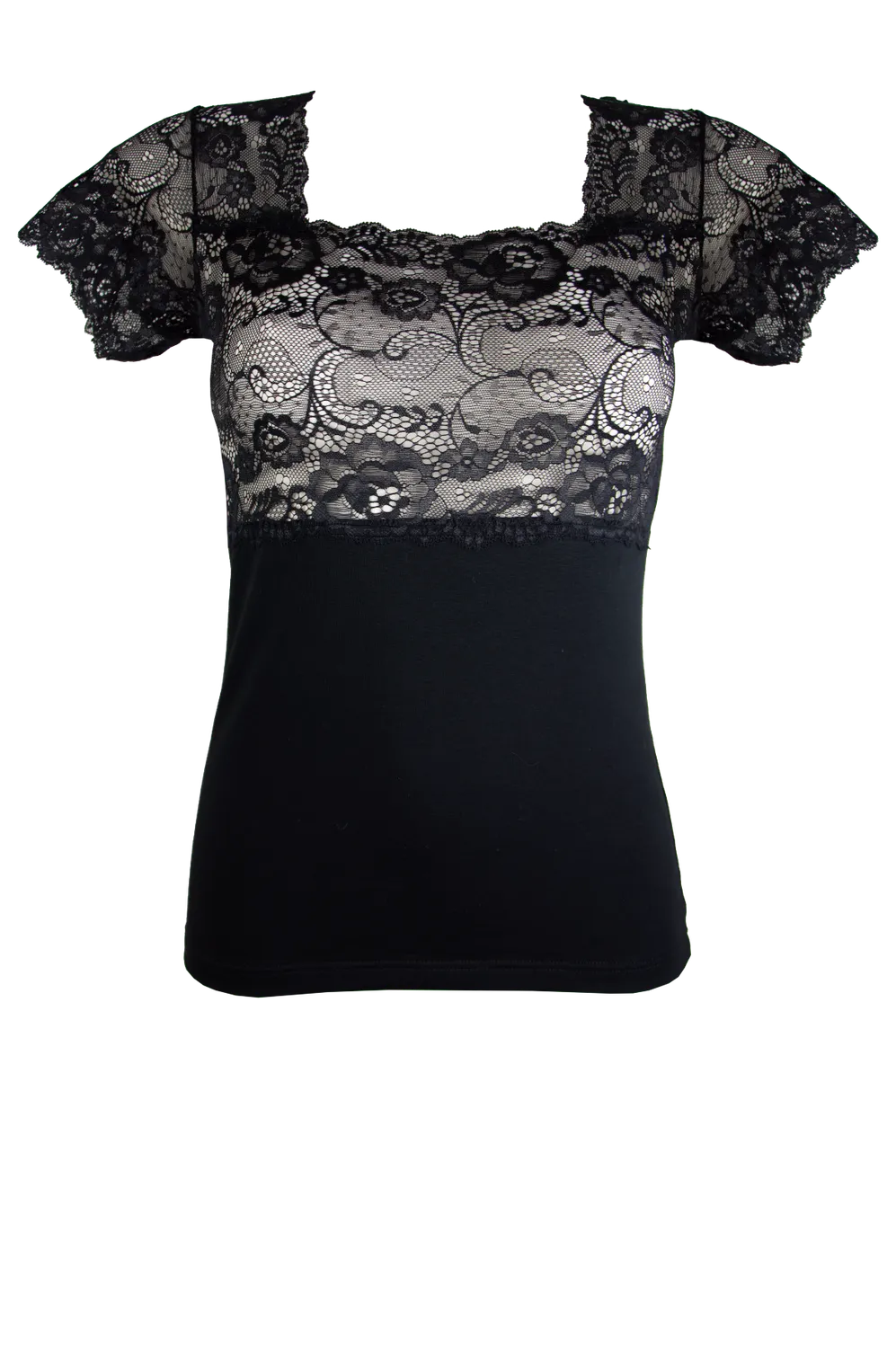 Rossoporpora Maglia Mezza Manica Cotone con Pizzo Nero
