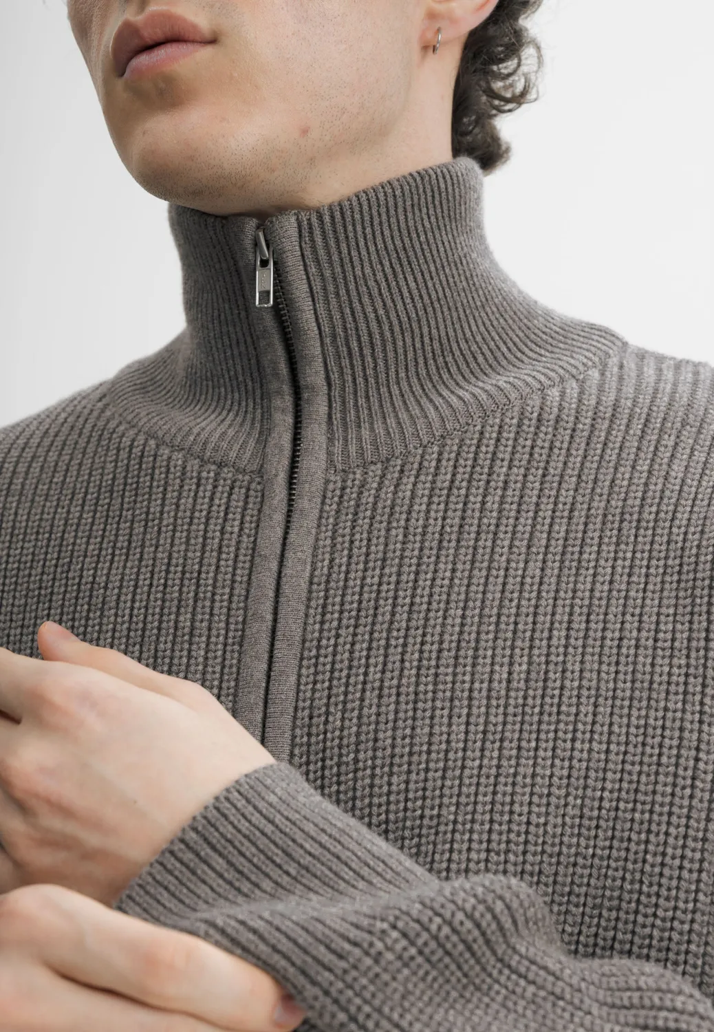 Casagin Rib Knit giacca uomo cotone bio zip collo alto