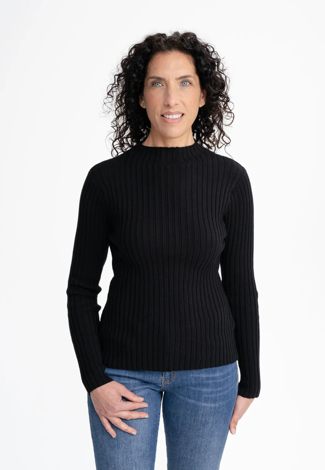 Casagin Maglia Coste collo alto maglia crema cotone bio
