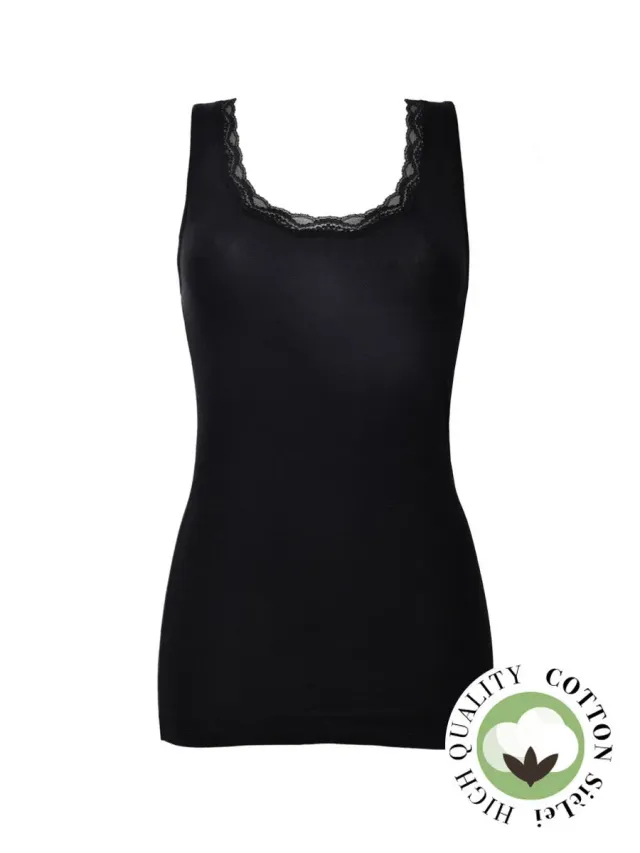 Si'èLei Natural Cotton 1434 canotta nero cotone bio e pizzo