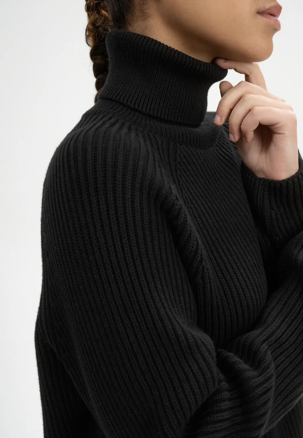 Casagin Maglione Collo Alto a Coste maglione cotone organico nero