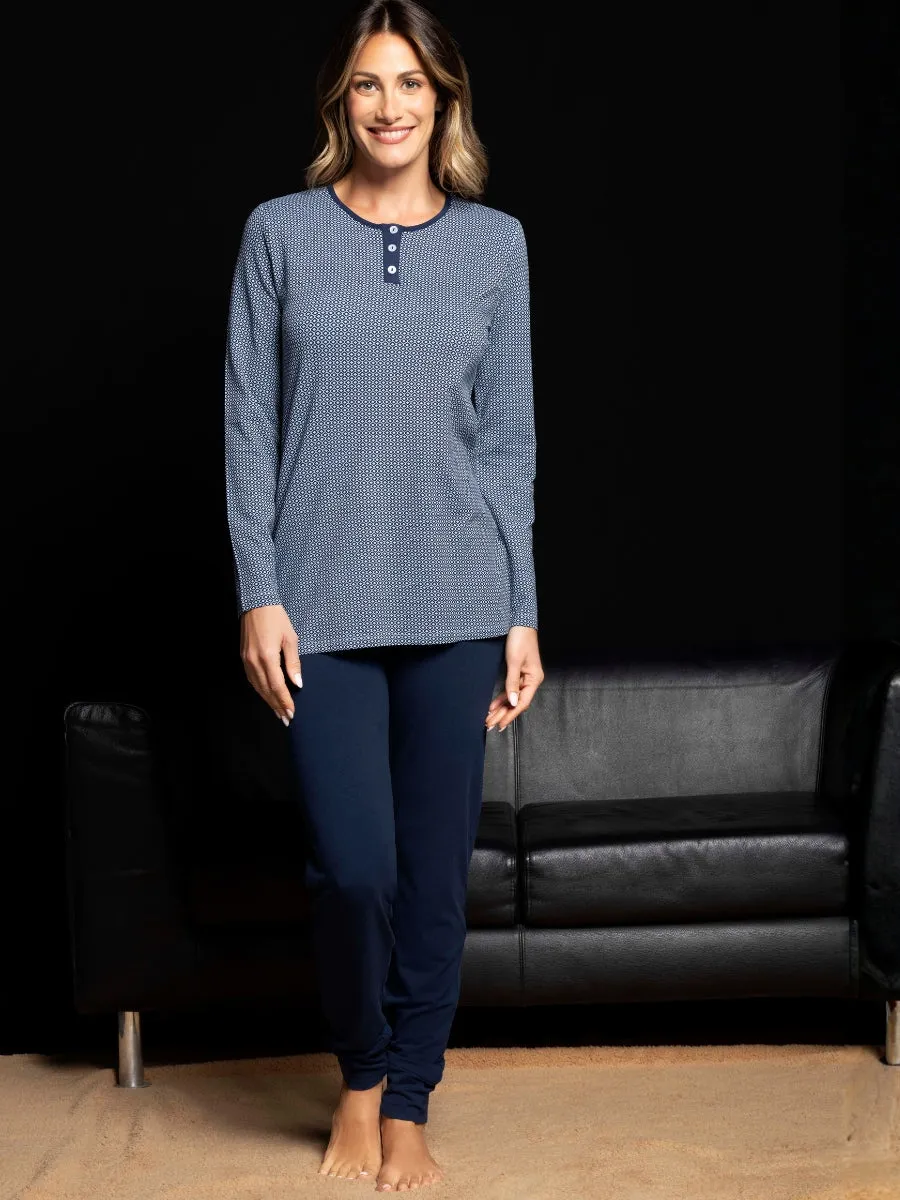Si'èLei MM16 pigiama donna blu viscosa serafino maniche lunghe