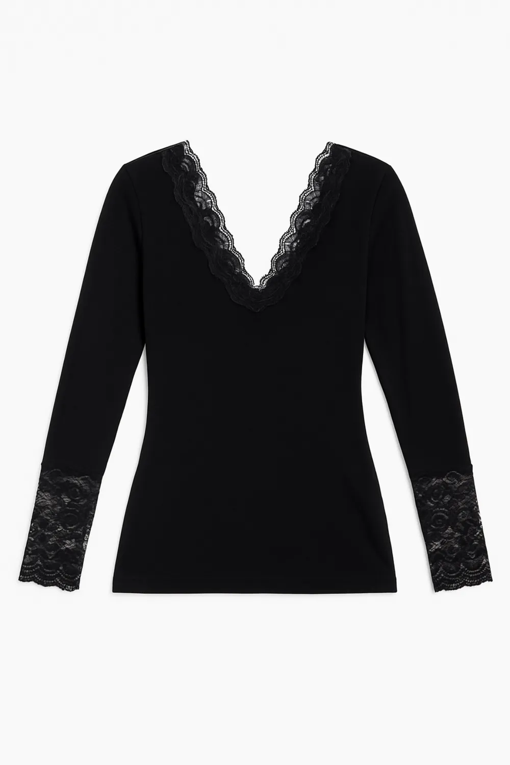 Rossoporpora Modal Pizzo maglia nero manica lunga donna
