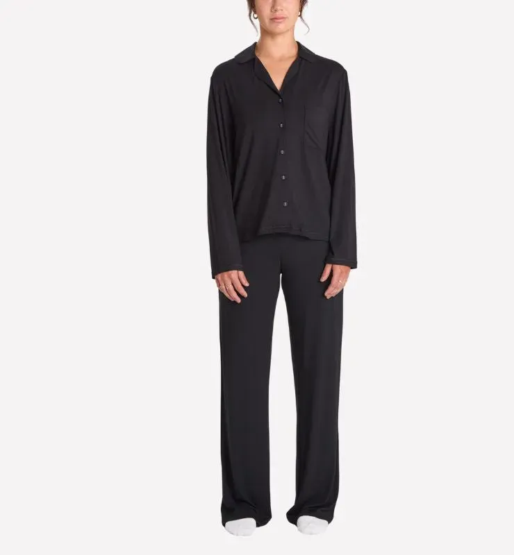 Casagin Pigiama Lungo TENCEL MicroModal Camicia Nero