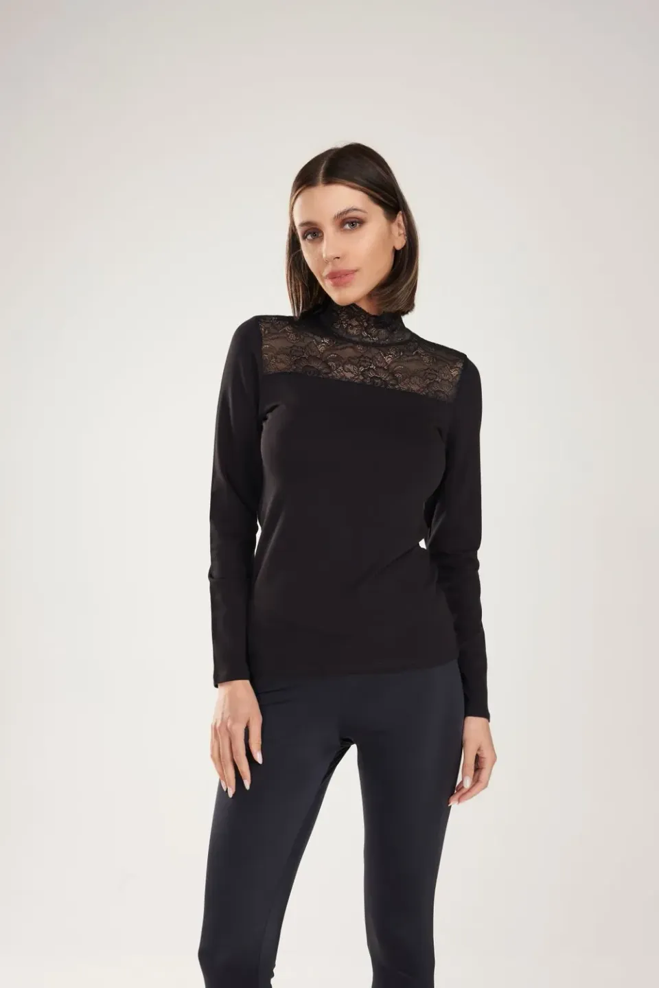 Rossoporpora Lupetto Cotone Pizzo Manica Lunga Nero