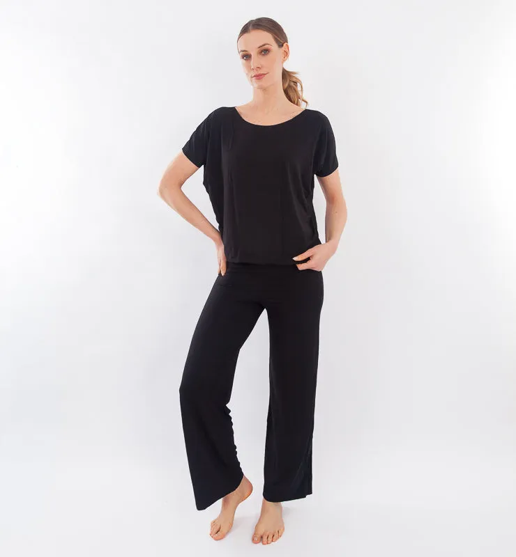 Casagin pantaloni palazzo Tencel neri vita morbida senza elastico