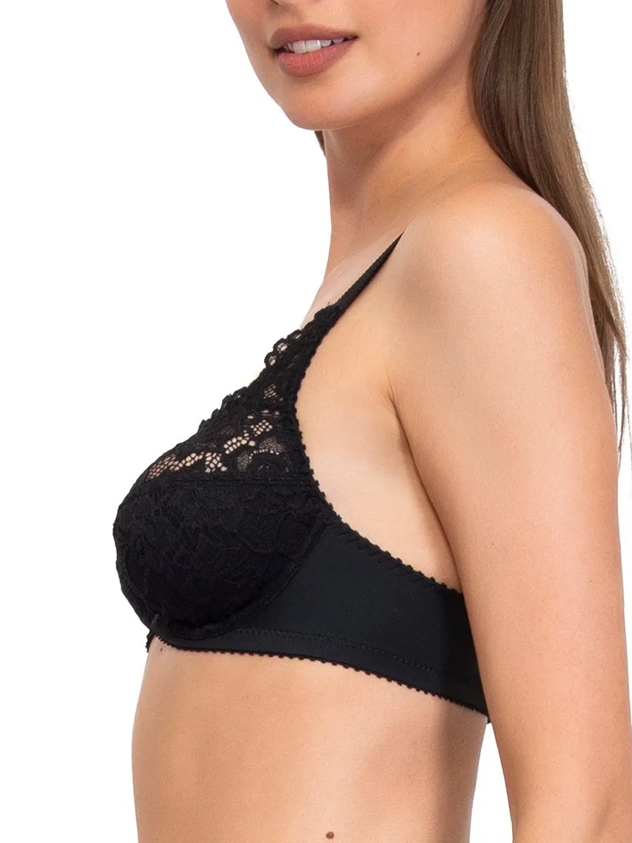 Si'èLei 942 reggiseno francese pizzo nero fodera cotone