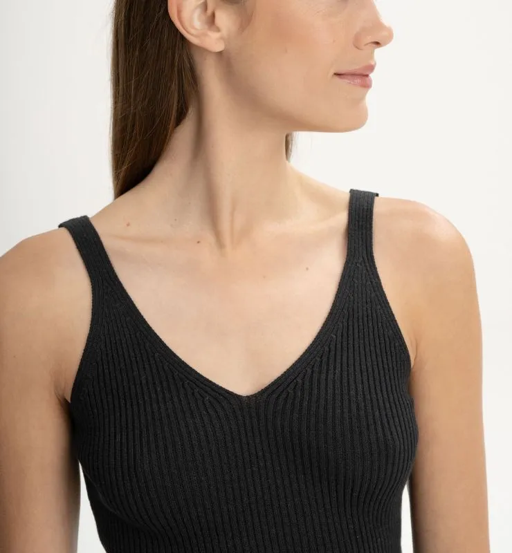 Casagin Top maglia a costine scollo V canotta cotone bio