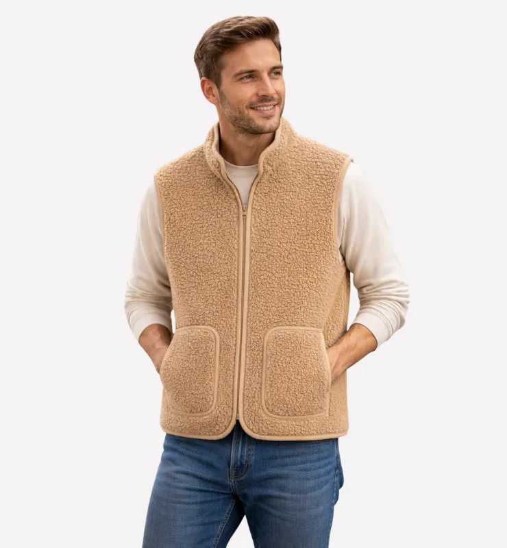 Casagin Gilet pile lana unisex zip beige ultraleggero