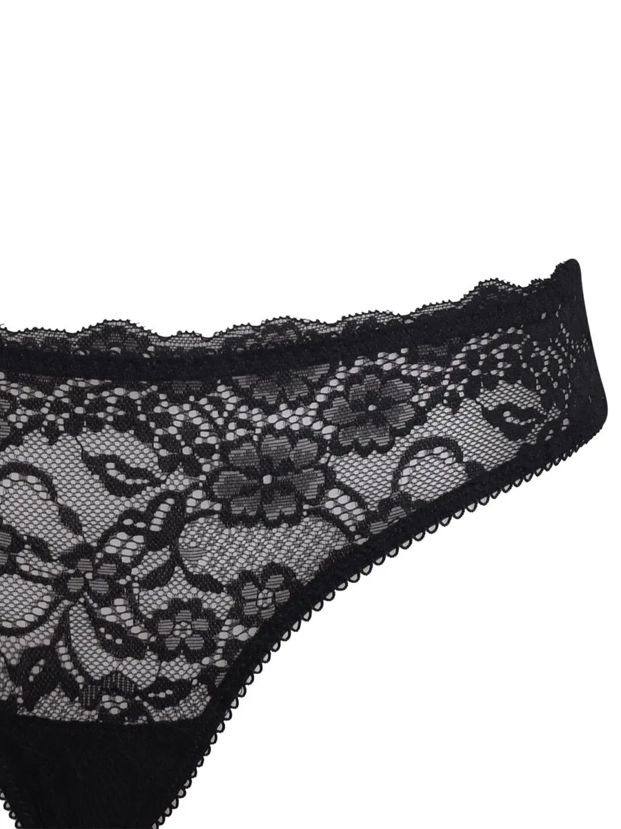 Si'èLei 2675 Slip Nero in Pizzo Floreale