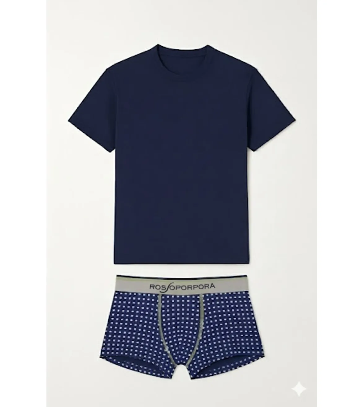 Rossoporpora coordinato uomo maglia e boxer blu in cotone