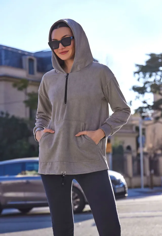 Janira Suede Twill Hoody Zip felpa con cappuccio