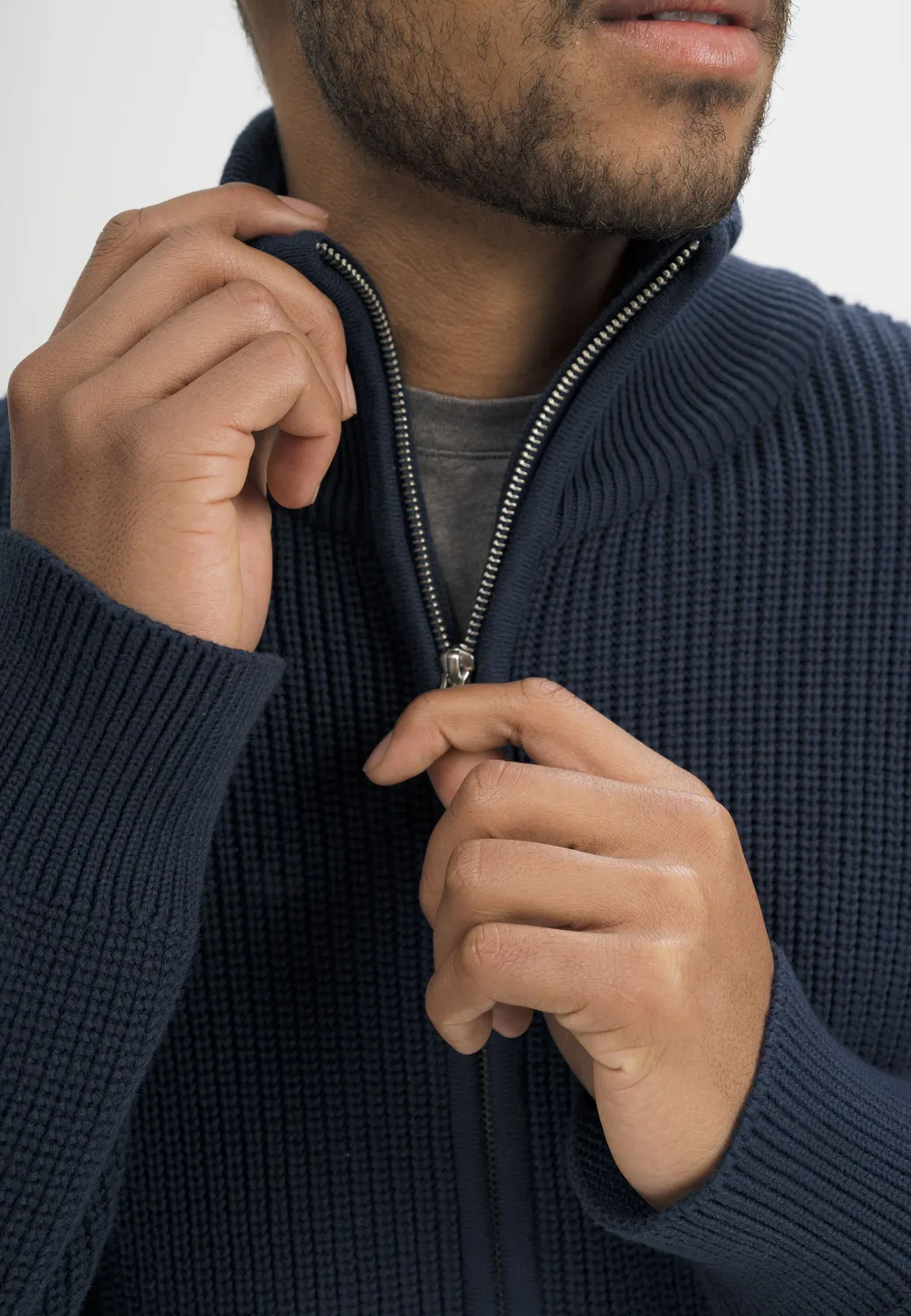 Casagin Rib Knit giacca uomo cotone bio zip collo alto