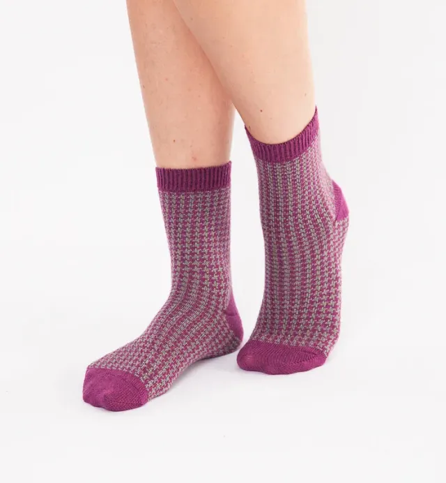Casagin calzini lana merino pied de poule viola caldi