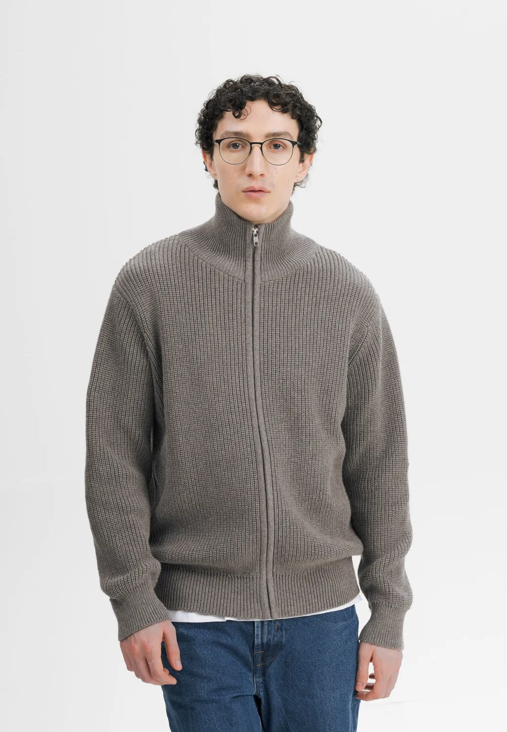 Casagin Rib Knit giacca uomo cotone bio zip collo alto