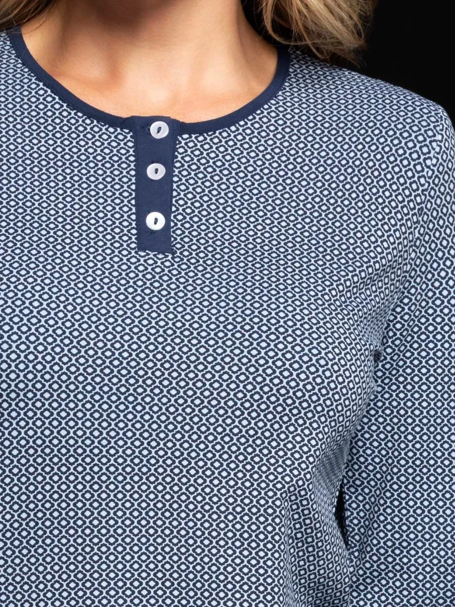 Si'èLei MM16 pigiama donna blu viscosa serafino maniche lunghe