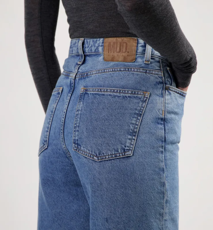 Casagin vita alta palazzo jeans donna Blu cotone biologico