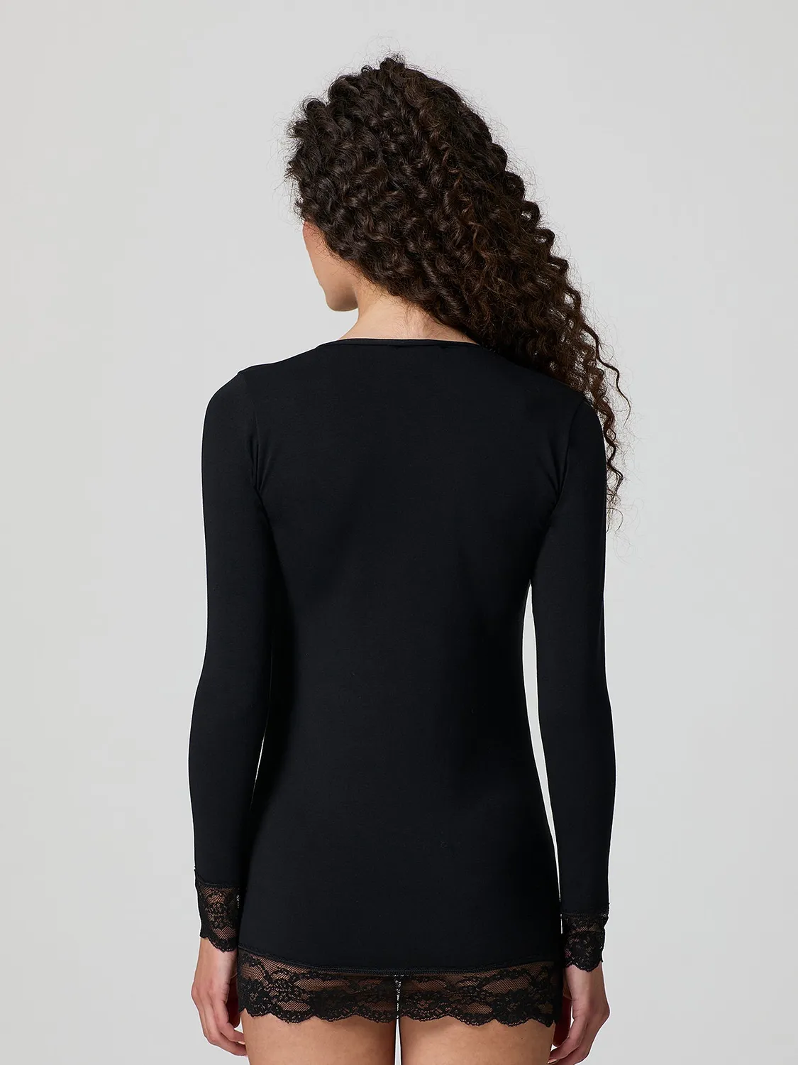 Jadea 4268 Maglia Manica Lunga Cotone Pizzo Nera
