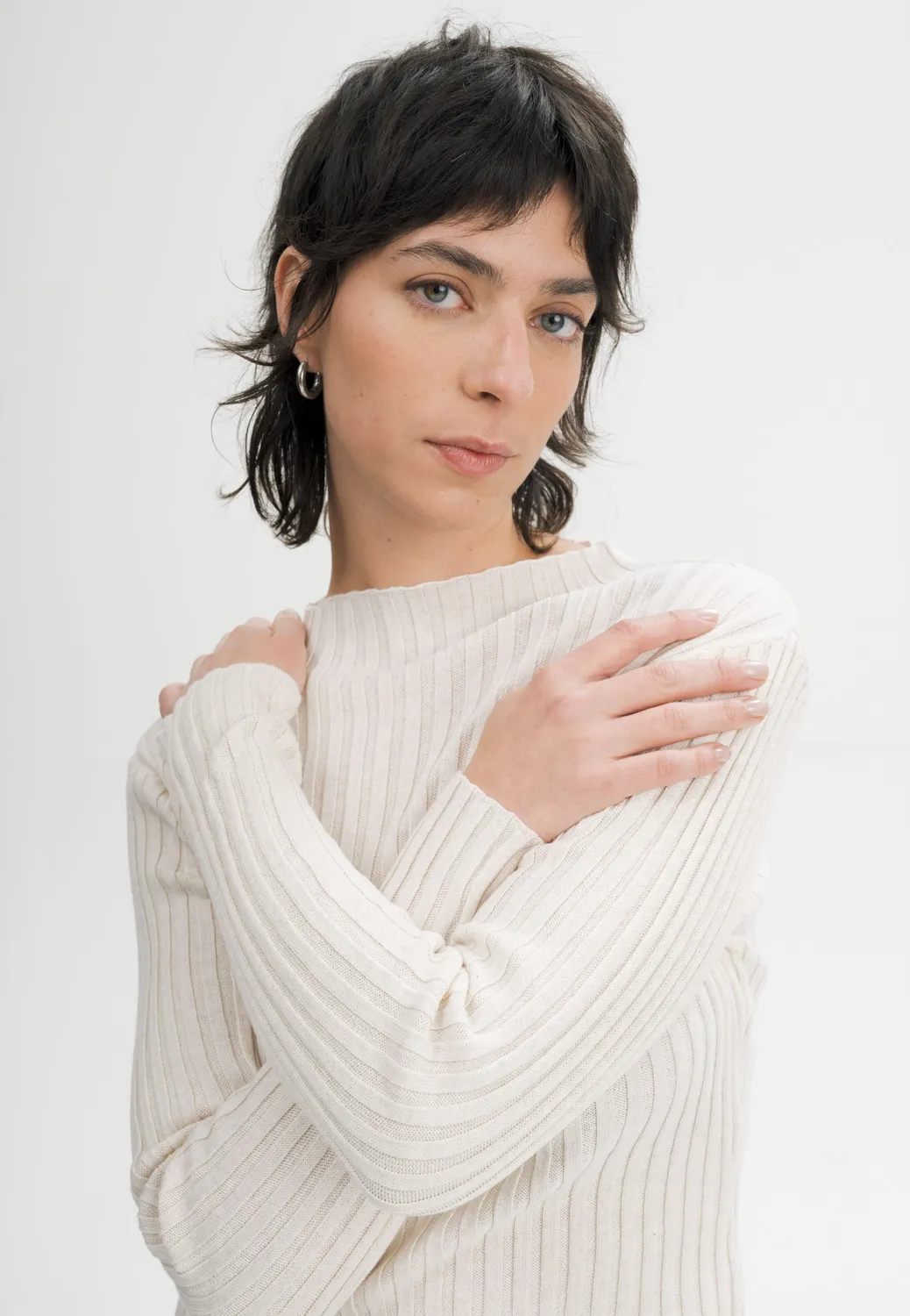Casagin Maglia Coste collo alto maglia crema cotone bio