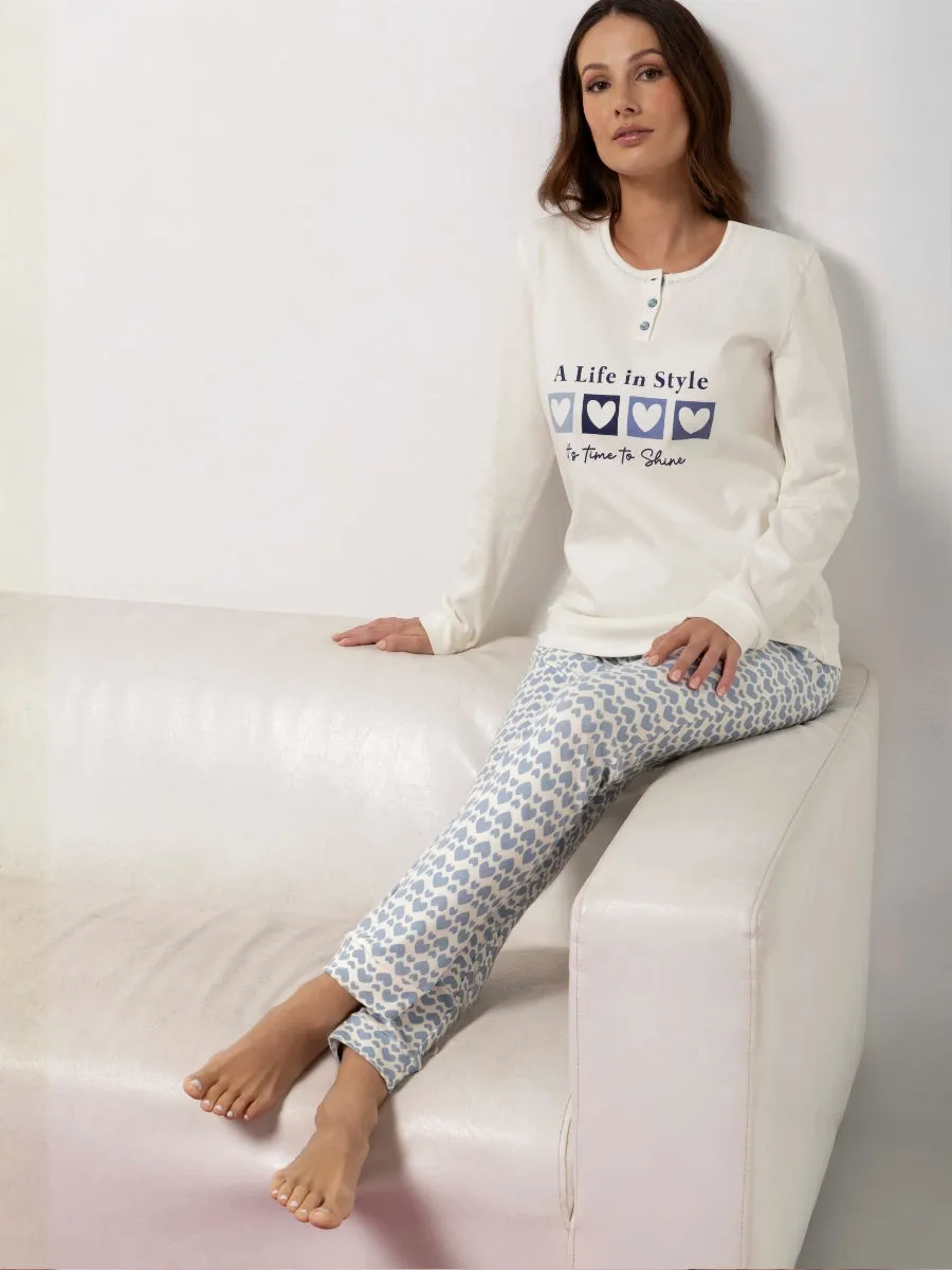 Si'èLei DO16 pigiama azzurro caldo cotone cuori